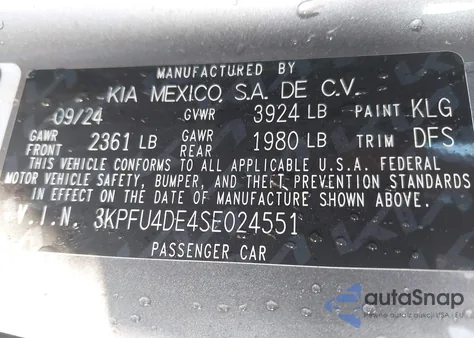 2025 Kia K4 Ex z USA, uszkodzony, nr VIN 3KPFU4DE4SE024551